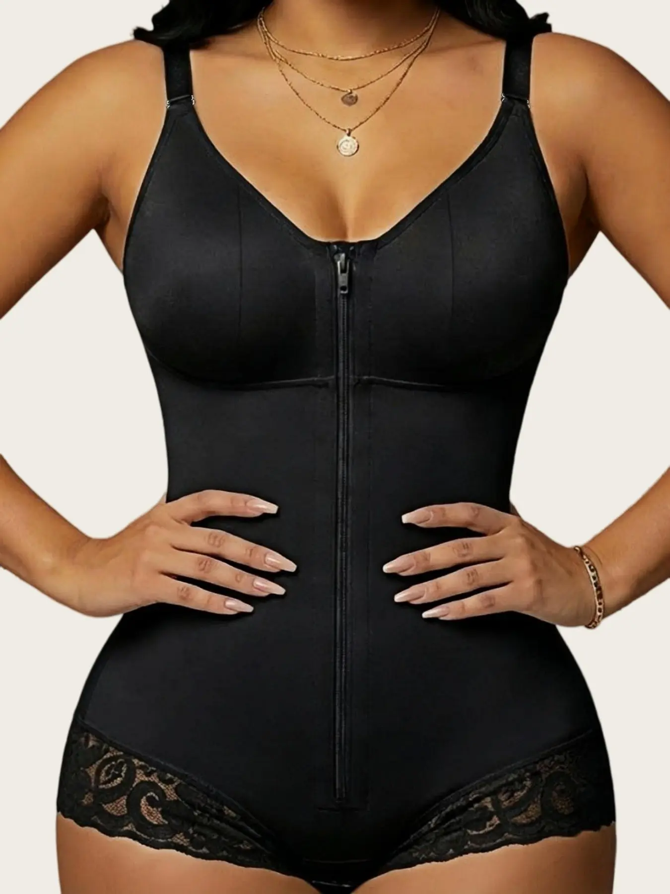 1 Count Women's High Elasticity Shapewear Bodysuit, Fajas, Colombian Shapewear, Abdomen Control Bodysuit, Zipper Closure Abdominal Control Hip Lifting Integrated Jumpsuit, Soft Fabric Body Shaper, Suitable For Casual Outings, Yoga, Underwear