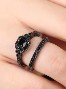 2counts/set Women's Elegant Fashion Rhinestone Decorated Ring, Casual Versatile Accessories, Streetwear Cubic Zirconia Jewelry