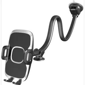 Solid Car Truck Phone Mount Holder with 14-Inch Gooseneck Long Arm, Windshield Window Mobile Holders w/Industrial-Strength Suction Cup, Anti-Shake Stabilizer Compatible All Cell Phones iPhone