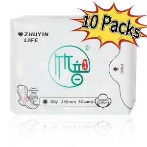 Zhuyin Menstrual Pads - 3/10 Packs Feminine Sanitary Napkin, Organic Cotton,NO Petroleum-Based Microplastic, Chlorine, Unscented and Safe for Different Flow