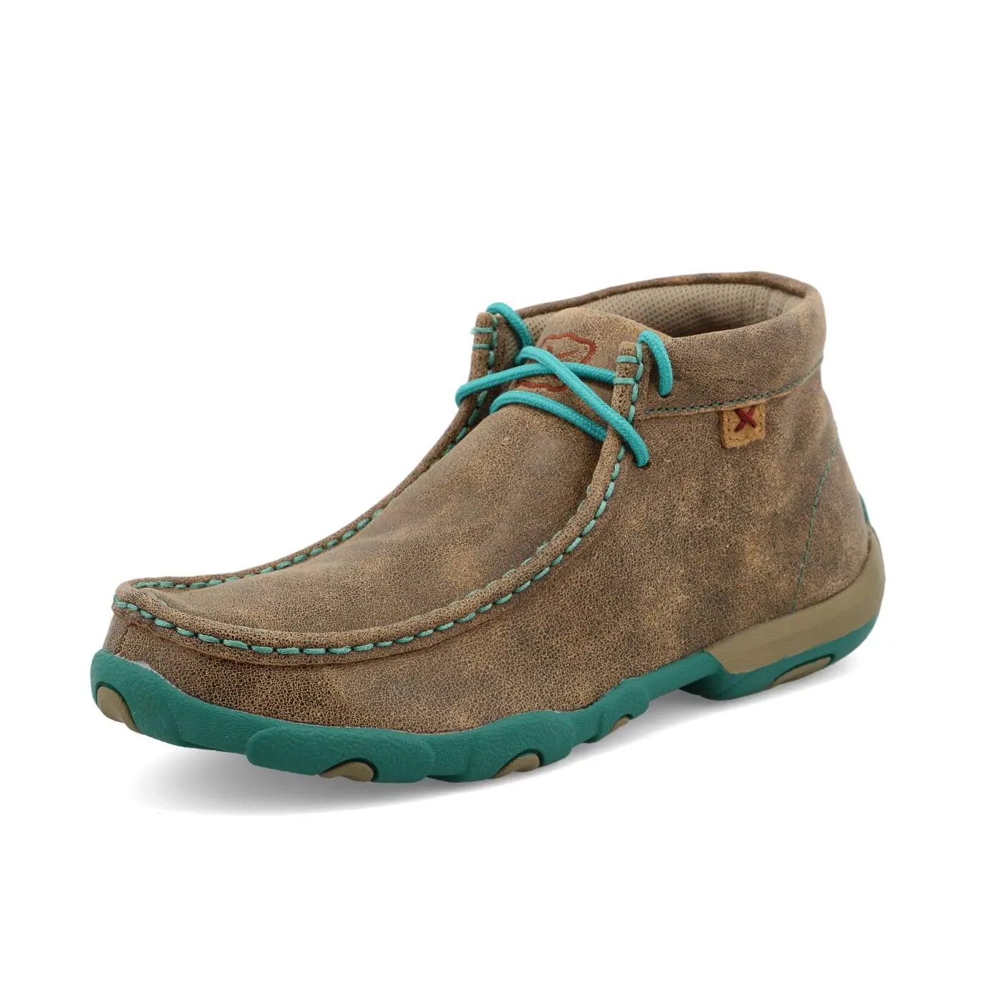 Twisted X Women's Chukka Driving Moc - Lace-Up Full-Grain Leather Casual Footwear with Bomber & Turquoise Finish, Removable Antibacterial Footbed, Moc Toe, Ankle Cut, Laces, Rubber Sole, Casual Wear, Footwear Fashion