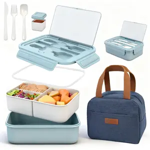 Bento Lunch Box Set with Utensils & Sauce Box,1100ml Bento Box with Lunch Bag, LeakProof Microwave Safe Lunch Containers, Bento Lunch Boxes for School & Office & Travel (Blue)