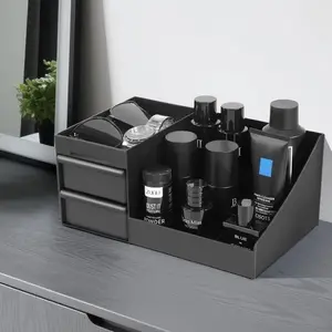 Black Cologne Organizer for Men and women Large Countertop with 2 Drawers Durable Waterproof Storage for Cologne Perfume Skincare Ideal Gift for Boyfriend Husband Dad