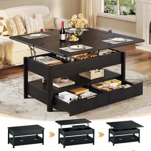40" Lift Top Coffee Table with Storage, 4 in 1 Square Coffee Table with Hidden Compartment & Open Shelf & 2 Drawers, Modern Coffee Tables with Lifting Top for Living Room, Home, Office, Black