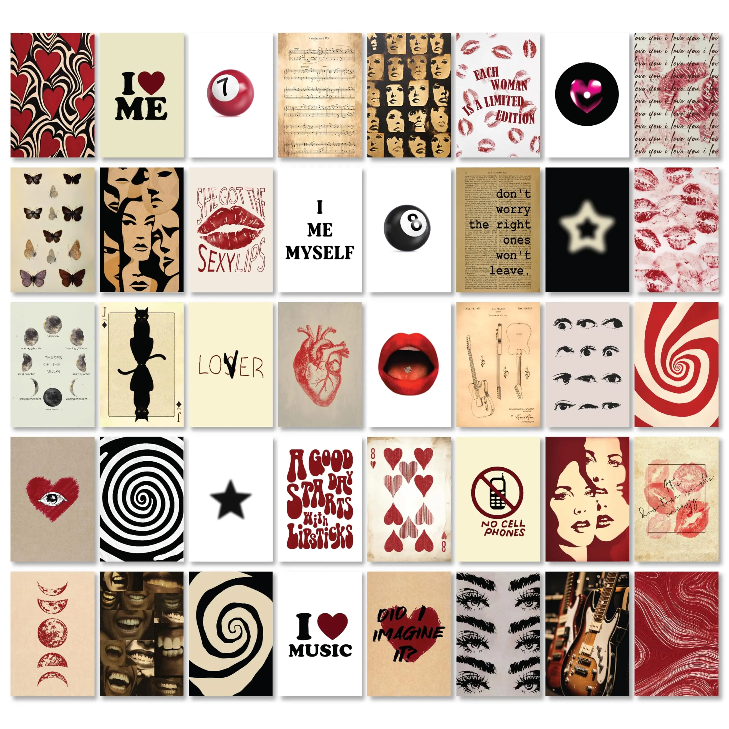 Downtown Girl Room - Posters For Aesthetic Y2k  Retro Red Bedroom Decorations Mini Coquette Wall Collage Kit Teen College Dorm (4x6)
