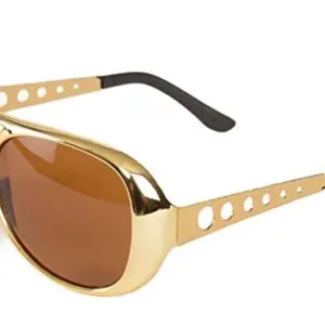 Big Mo’s Toys Retro Rockstar 50’s & 60’s Style Gold Aviator Sunglasses, Reflective Oval Shades, 1 Pair