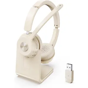 Headset with Mic for Work,  Headset with Noise Cancelling Microphone, Headphones with Mic Mute & USB Dongle for PC//Laptop/Cell Phones/Remote Work/Call Center