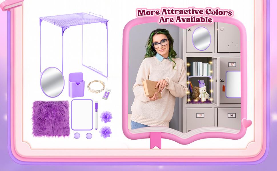 Locker Accessories Kit Included Locker Shelf Magnetic Mirror Pen Holder Whiteboard Marker Faux Fur Rug Light String and Magnet for Back to School Essentials