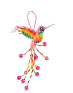 Pink Handmade Beaded Hummingbird Keychain