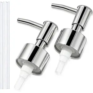 2-Pack Soap Dispenser Pumps Replacement, Universal Lotion & Soap Pump Heads for Standard 28/400 Bottle Neck, Silver Finish (Fits 26mm-28mm/ 1.02-1.10 inch)