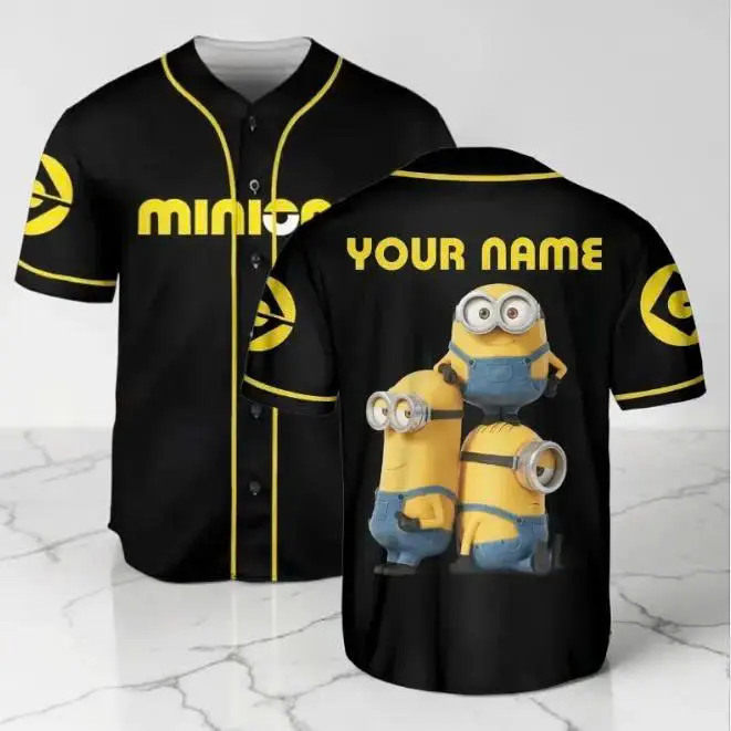 Personalize Minions Family Black, Personalized Baseball Jersey Family, Funny Movie Cartoon Gift For Fans, Custom Name Shirt