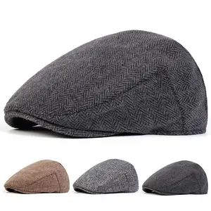 Unisex Furry Herringbone Grid Newsboy Caps British Painters Hats Spring Winter Flat Peaked Cap Hip Hop Berets