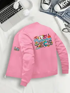 Women's Fashion Baseball Jacket Coats with Pharectery Tech Graphic Print, Casual Fitted Design, Zipper Closure, Pockets, Sizes S to Xxl