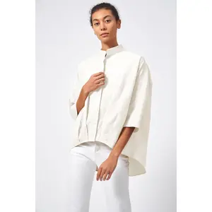 Pleat Hem Kimono - Ecru Broadcloth