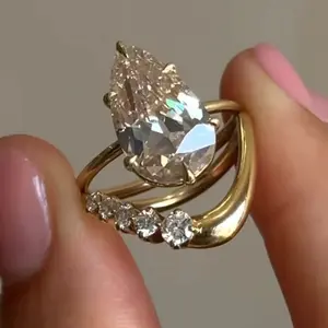 Water drop-shaped Moissanite anniversary ring set - A stylish and elegant outline wedding ring for women, featuring thin stacking rings made of high-quality S925 sterling Silvery, meticulously handcrafted.