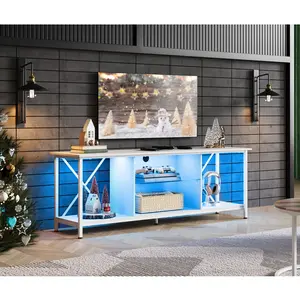 WLIVE Industrial TV Stand for 55 65 Inch TV, LED Entainment Center with Storage, TV Console for Bedroom and Living Room/Home