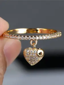 Women's Elegant Engagement Ring Heart Pendant Decorative Ring, Beautiful Rings, Unique Design for Daily Wear, Wedding Anniversary Party Valentine's Day Gift, Unique Rings