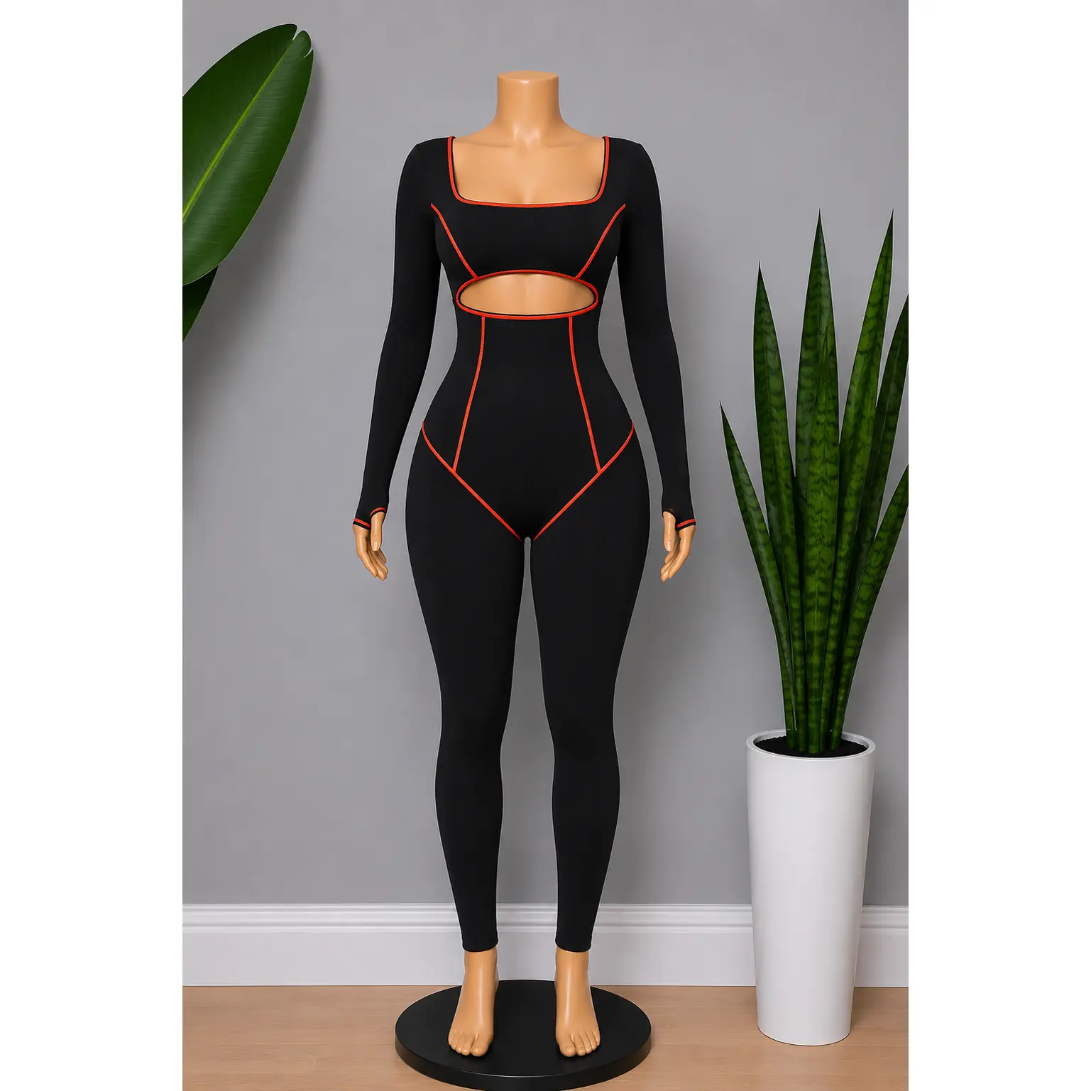 Women's Orange Stitch-Detailed Overalls, Essential Style, Flattering Fit Jumpsuit