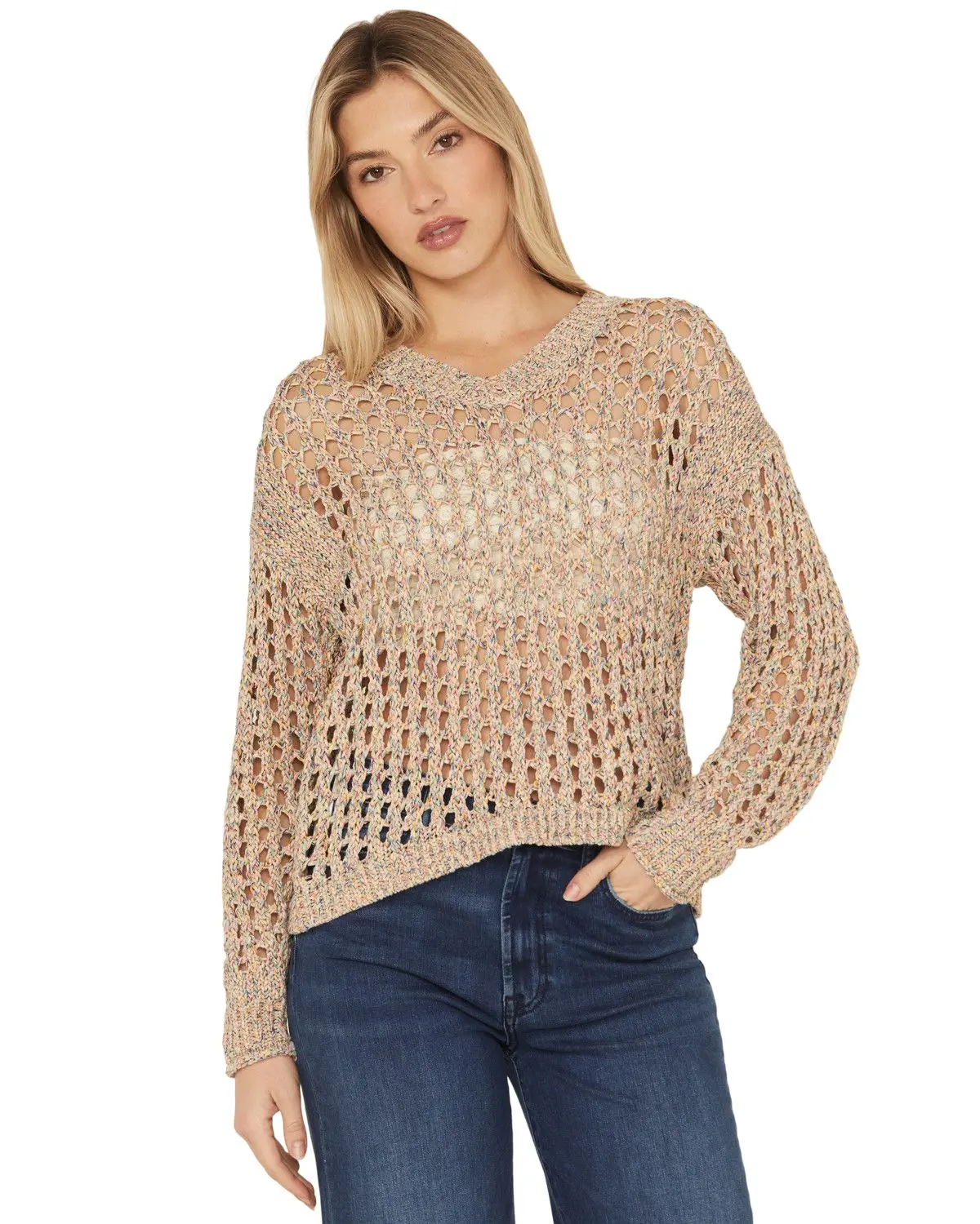 Cleo + Wolf Women's Women'S Allison Spacedye Open Weave Sweater - Clsu25sw10-Yl