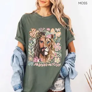 Comfort Colors Lion of Judah Shirt, Jesus Lion Graphic Tee, Christian Faith Shirt, Religious Church T-Shirt, Biblical Floral Christian Gift