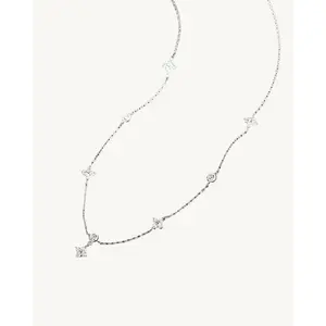 AVELI Stainless Steel Inlaid Lab Created Diamond Four-leaf Clover Blossom Flower Chain Necklace - Hypoallergenic Women's Jewelry with Simulated Diamonds and Elegant Floral Pendants