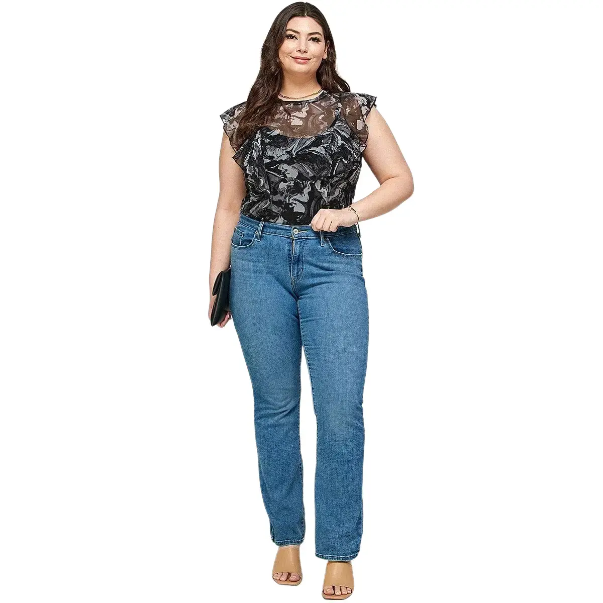 Marble Print Mesh Bodysuit Womenswear