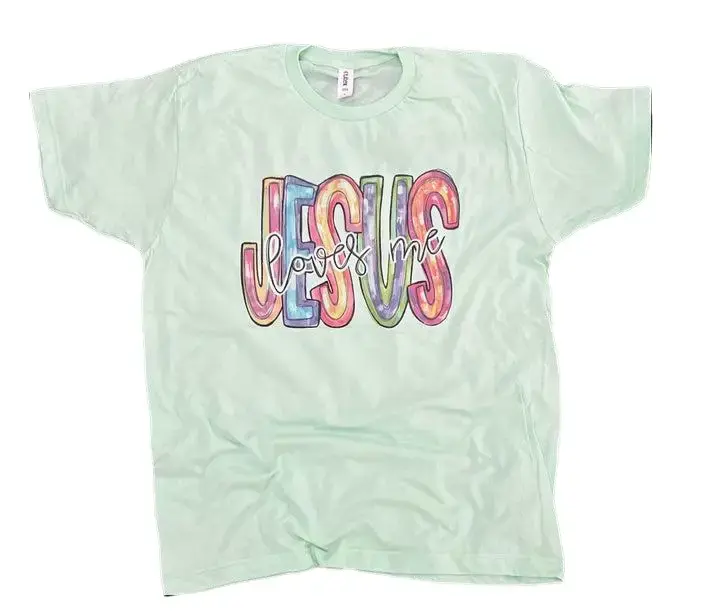 Jesus Loves Me Messy Paint on Tultex Mint Green Tee