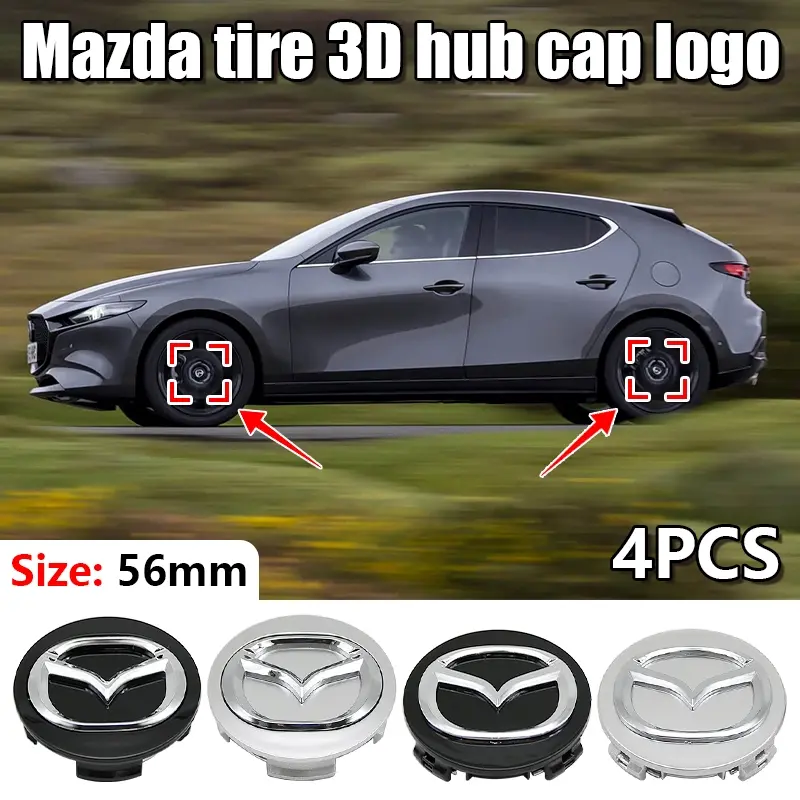 Mazda Wheel Center Caps Set, Durable High-Quality Car Tire HUB Covers, 4-Piece Functional Automotive Accessories, Practical Design