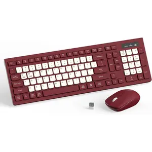Keyboard and  Combo, Full-Sized  Keyboard and Adjustable DPI , 2.4GHz USB Receiver, Keyboard and  for PC, Windows, Desktop, Laptop ( Red-B)