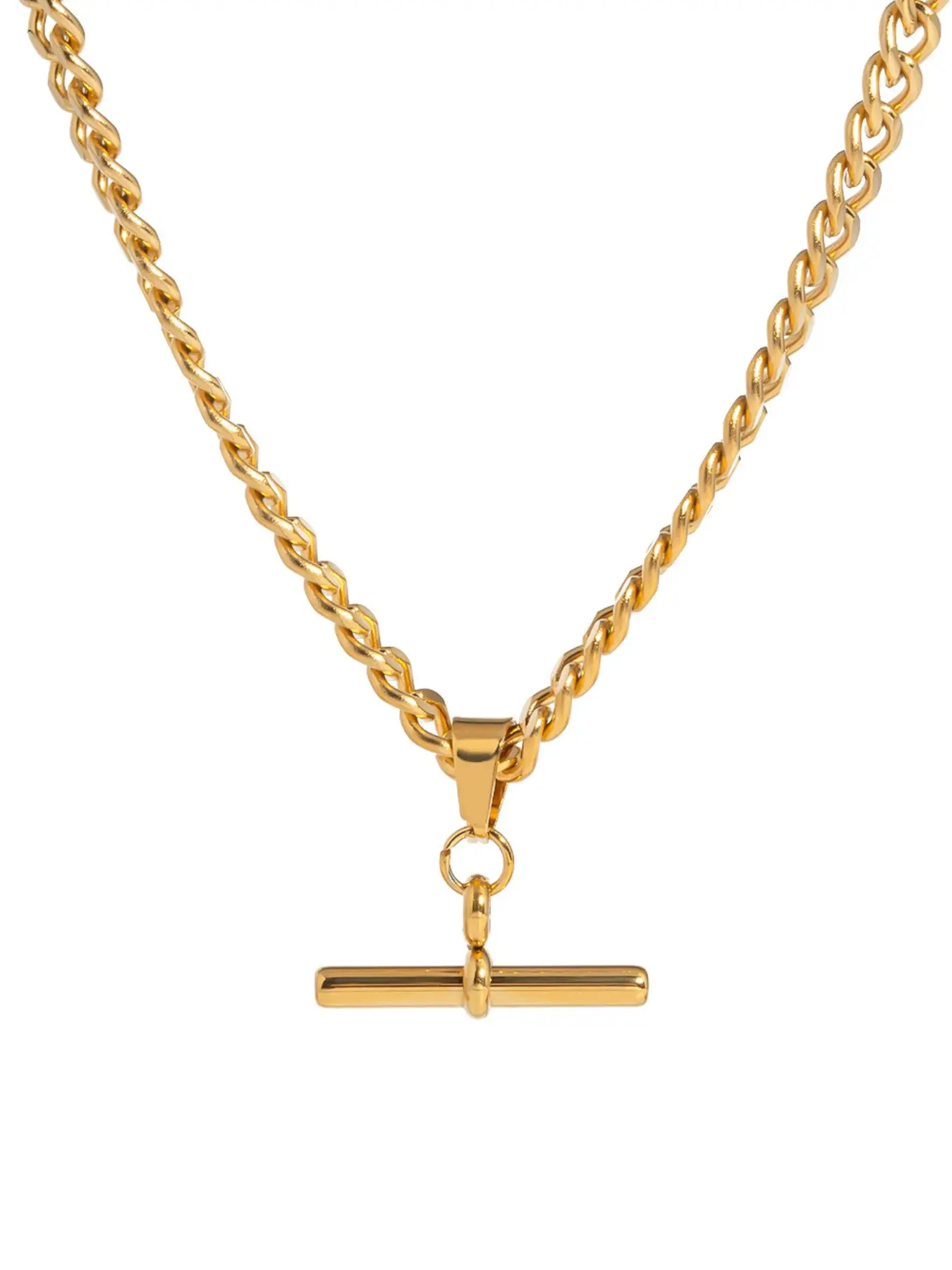 14k Twist Chain T Bar Necklace, Pendant Necklaces, Elegant Stainless Steel Pendant, Minimalist Jewelry for Women, All Seasons Fashion, Accessory Necklace