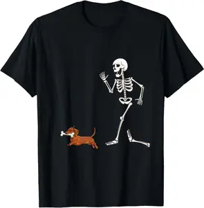 Funny Halloween Dachshund And Skeleton T-Shirt
