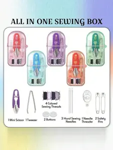 Mini Travel Sewing Tool Set, Includes Thread, Needles, Scissors, Pins, Portable Embroidery Handmade DIY Craft Supplies, Storage Box Included, Sewing Tool Kit