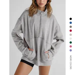 Danedvi Women's Half Zip Sweatshirts Fleece Stand Collar Long Sleeve Thumb Hole Oversized Pullovers with Pockets