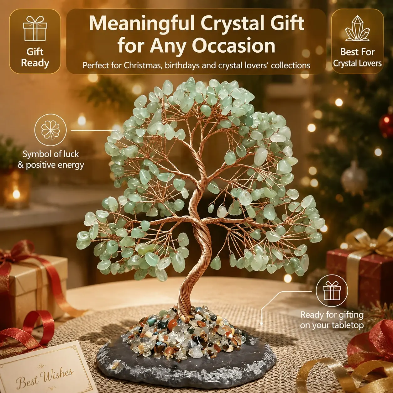 Natural high-quality green agate bottom crystal tree, randomly designed home gift decoration, a gift blessing for loved ones, can be used for home decoration, and a thoughtful gift for family and friends