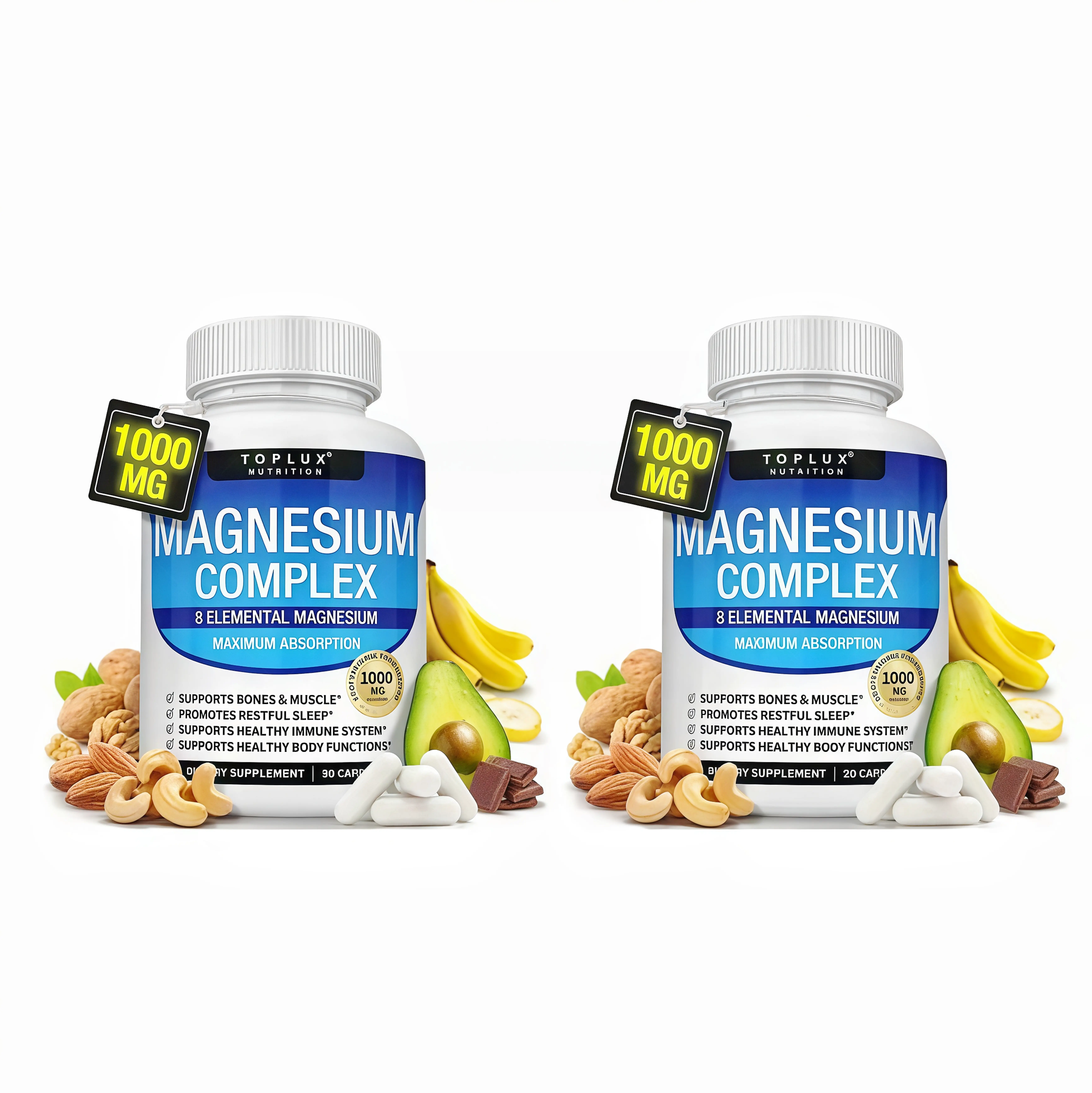 2 Pack Toplux Magnesium Complex LS 8 Essential Magnesium Supplement 1000mg Fitness Edible