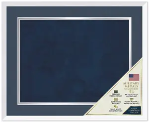 CustomPictureFrames.com Solid Wood Military Shadowbox - Navy and Silver Mat - Standard - Multiple Frame Colors - Medals Ribbons Insignia Made in the USA