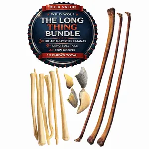 The Long Thing Bundle by Wild Wolf - 3 30-40” Bully Stick Katanas - 6 Long Bull Tails - 4 Cow Hooves Great for Stuffing - Healthy, All-Natural, Long-Lasting Dog Chew Bones