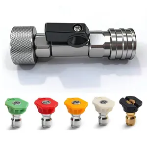 Garden Hose Quick Connect Adapter 3/4" Ght to 1/4", High-Pressure Washer Connector with 5 Nozzles, Durable Garden Equipment Accessory