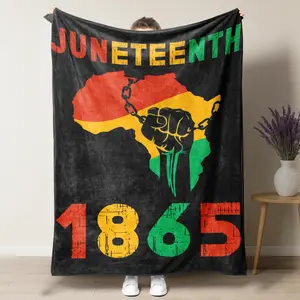 Red Yellow Green Juneteenth Throw Blanket Breaking Chains 1865 Design Cozy Plush African American Pride Home Decor