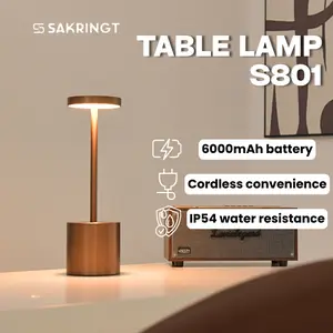 SAKRINGT Rechargeable Cordless Table Lamp, 5000mAh LED Touch Lamp with 3 Color Modes, Stepless Dimming, Waterproof Portable Light for Bar/Restaurant/Home