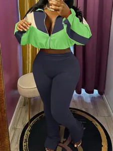 Women's Fashion Casual Patchwork Sweatshirt Set, Slim-Fit High Waist Pants, Fall & Winter, Elegant Sporty Style, Sweatsuit Set, Elegant Gym Outfits