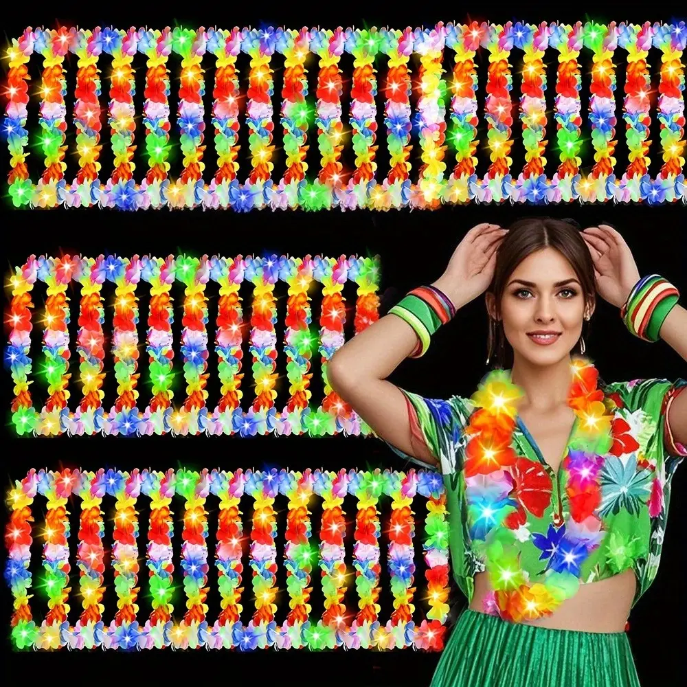 Micrency 26-Piece Magic LED Flower Hawaiian Garland Set - Colorful Glow-in-the-Dark LED Outdoor Floral Decor, Party Background Decoration, Party Event Props for Beach Weddings