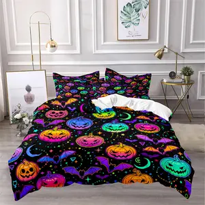 Halloween Themed Bedding Set, 3 Counts/set Including 1 Count Duvet Cover & 2 Counts Pillowcase(30*20inch) without Filler, Soft Comfortable Bedding Set for Home Bedroom Dormitory