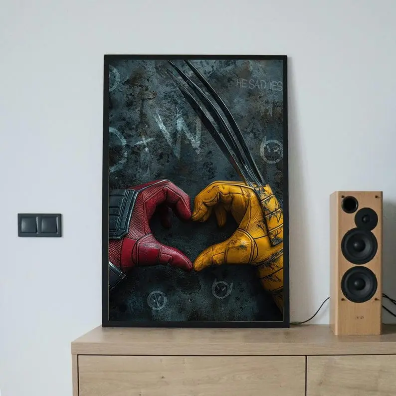 [Sale Up to 60% Off][Free Shipping][No Frame] Deadpool Wolverine Movie Poster, Red and Yellow Superhero Duo Wall Art, Vintage Comic Book Inspired Print, Classic Action Movie Decor, Retro Character Artwork, Gaming Room Wall Decor, Christmas Gift