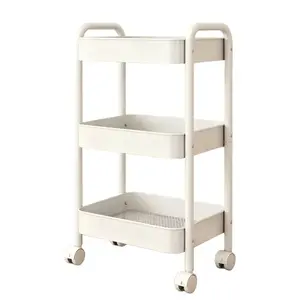 3-Tier Pink Metal Rolling Cart with Lockable Wheels Multifunctional Storage  for Kitchen Bathroom Office & Baby Essentials 360° Silent Roller Large Capacity Open Grid Design organizer