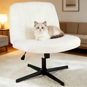 Armless Adjustable Swivel Fabric Office Desk Chair - Crisscross Legs, No Wheels, Vanity Height, Wide Ergonomic Task Seating, Multi-Use Adjustable Swivel Stools for Home