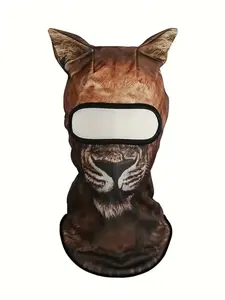 Cute 3D Fun Animal Pattern Cat Design Full Face Hood Mask, Ideal for Motorcycling & Winter Sports, Durable Breathable Balaclava for Cold Weather Protection