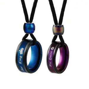 Necklace 2pcs Set, Colorful Couple Rings, Pendant Necklaces, Promise Necklaces