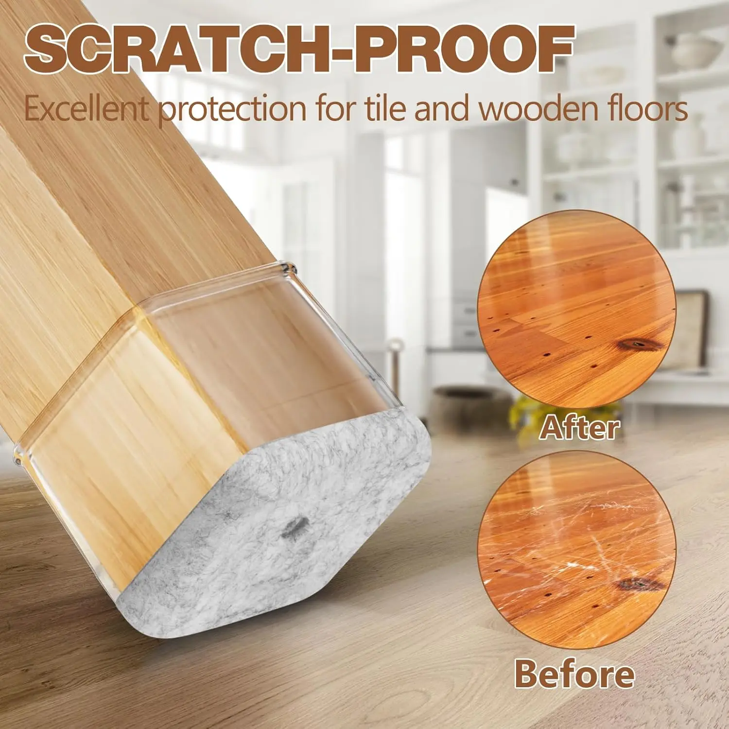 1" x 1.5" Rectangle Chair Leg Protectors for Hardwood Floors Silicone Covers to Protect Wood Tile Floors Felt Pads Furniture Leg Caps Reduce Noise.Easy to Move. 12 PCS Clear. Visit the CHWM Store