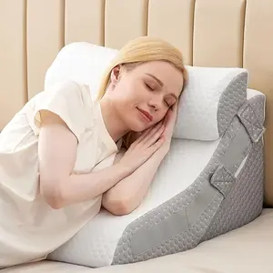 3PCS Bed Wedge Pillow for Sleeping, Adjustable Memory Foam Wedge Pillow for Back Leg Pain Relief, 23” Wide Triangle Pillow Wedge for Post Surgery, Acid Reflux, GERD & Snoring, White/Grey